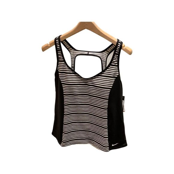 Nike Black & White Stripe Two piece Athletic Swimsuit - Picture 1 of 5